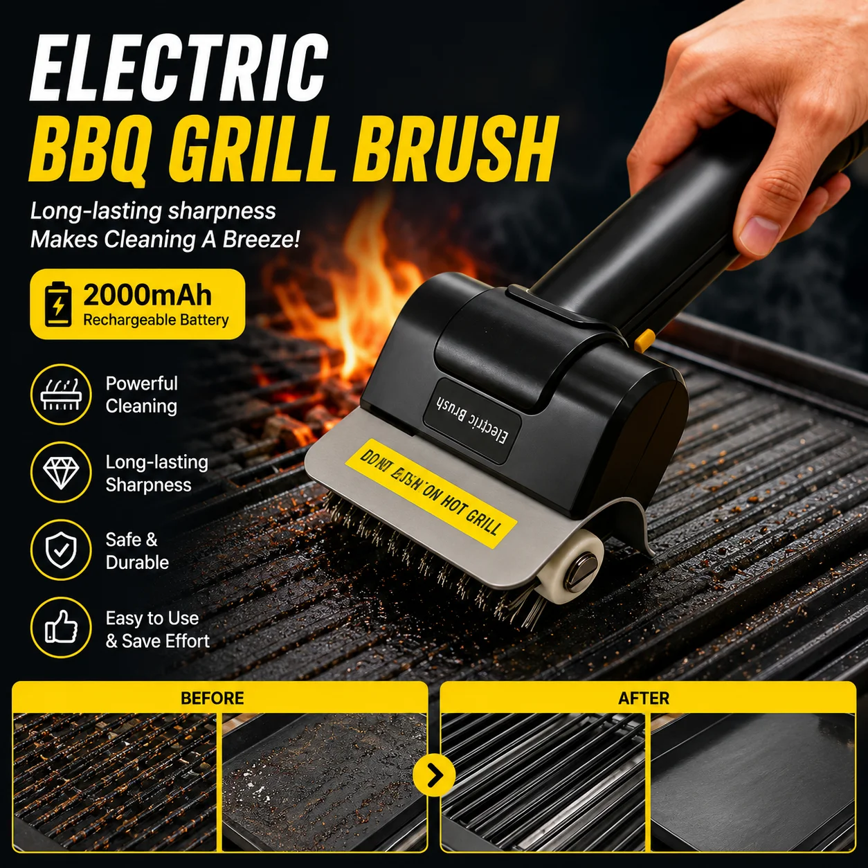 Electric BBQ Cleaning Brush Rechargeable Wireless Grill Brush Stainless Steel Power Scrubber for Outdoor Grill Kitchen Cleaning