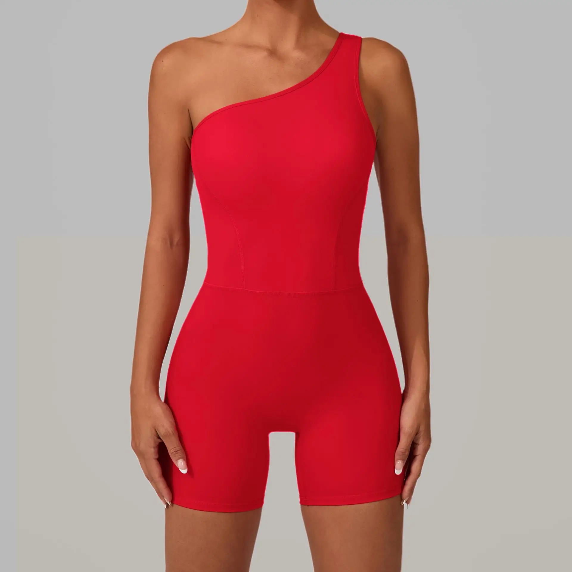 

Summer Slanted Shoulder Yoga Jumpsuit Sports Fitness Peach Hip Nude Slim Beautiful Back One-piece Workout Gym Bodysuit for Women