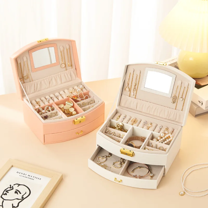 Handheld luxury jewelry box, multi-layer drawer storage box, used for classifying and storing rings, earrings, necklaces