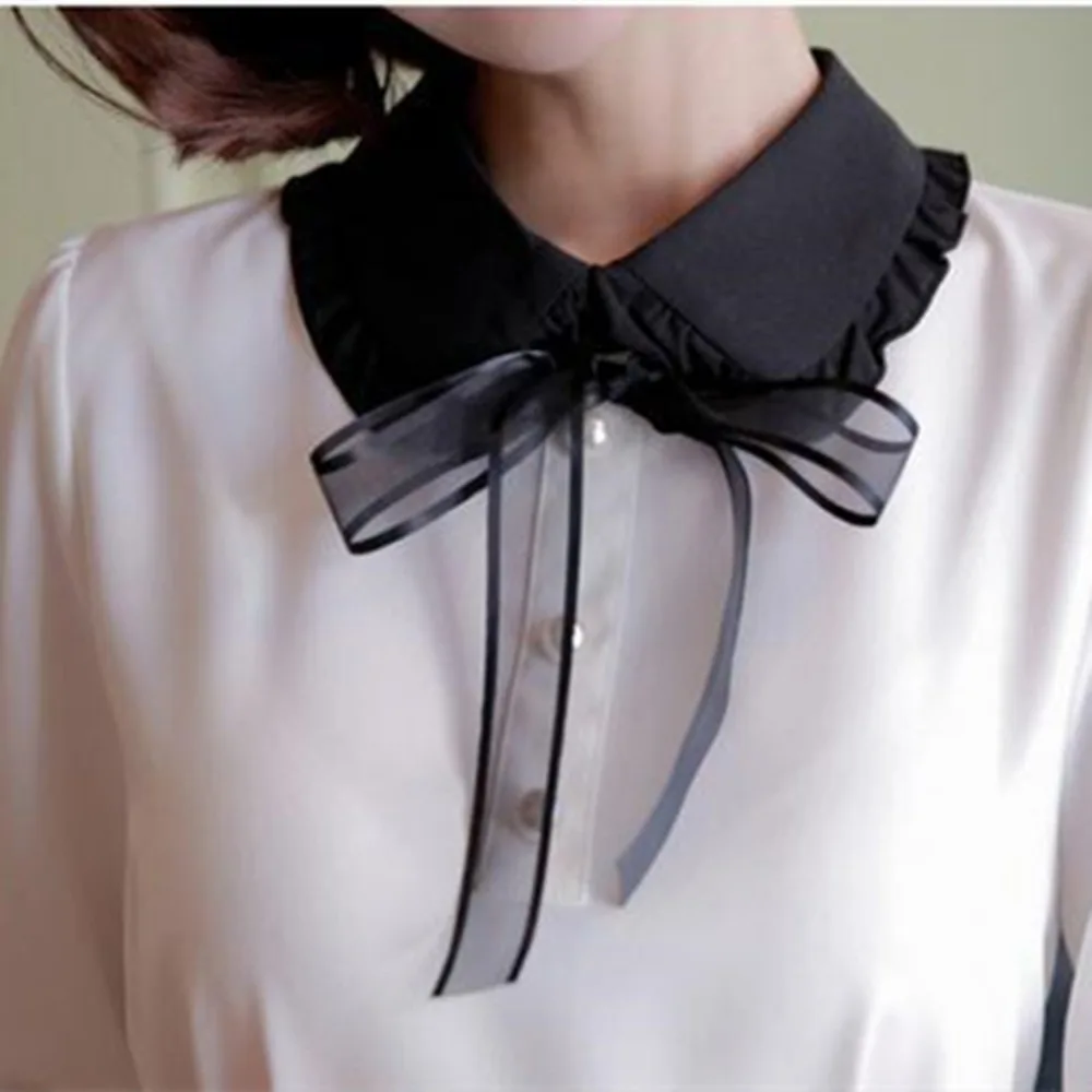 New Autumn and Winter Women's Lace Shirt with Fake Collar and Black Fungus Edge Stand Up Collar Ties Apparel Accessories