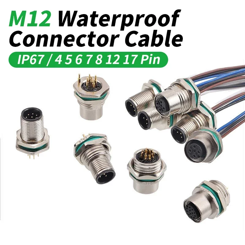 Waterproof M12 4 5 6 7 8 12 17 Pin Socket Wire Board Front/Rear Connector Cable with Zinc Alloy Shell Built-in Glue Filling Seat