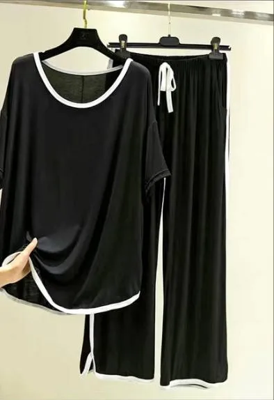 Damska letnia solidna piżama do spania z krótkim rękawem zestawy piżam Cartoon piżamy poliestrowa bielizna nocna 3XL 5XL moda domowa