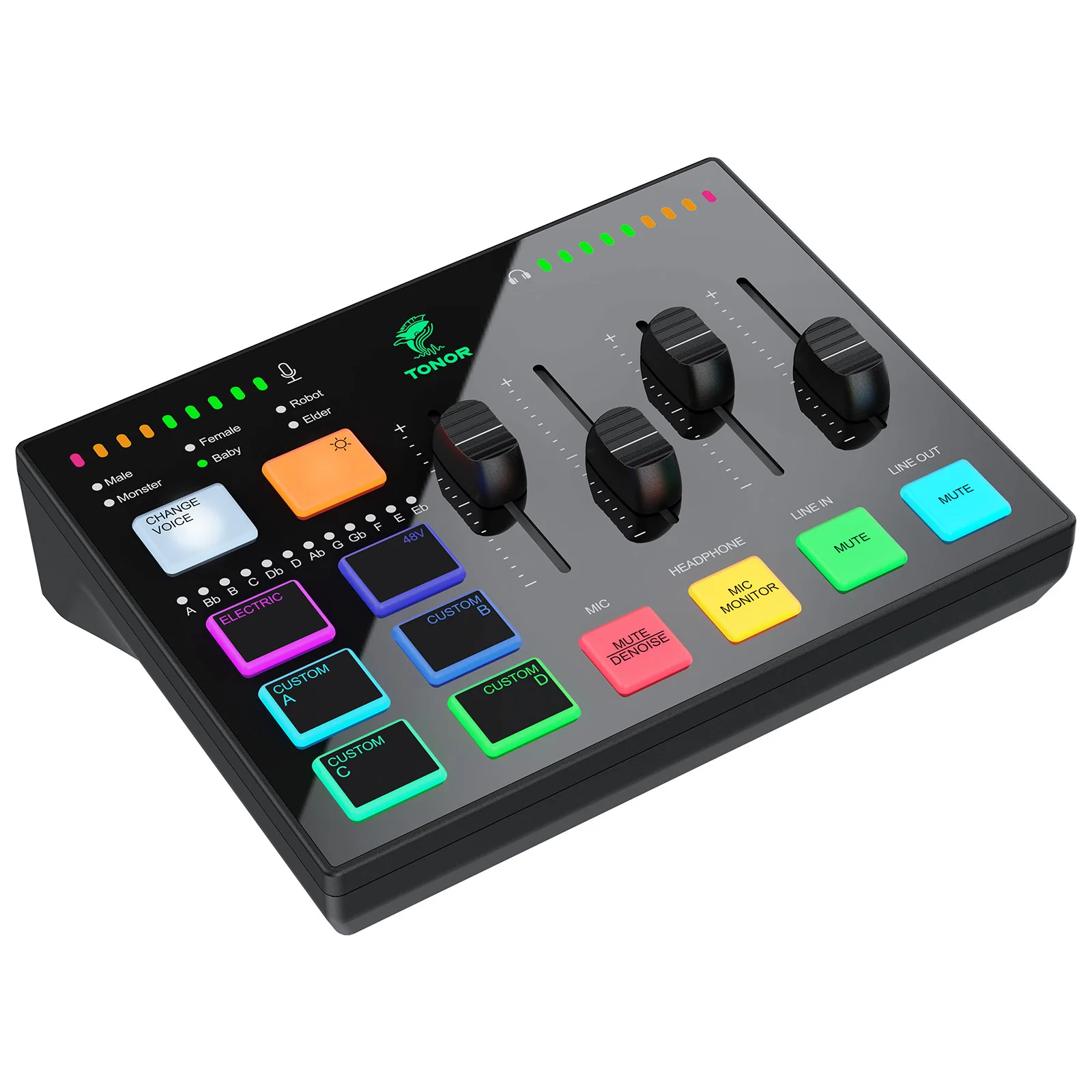 Interfaz de audio para juegos, mezclador de audio RGB con preamplificador profesional, canal XLR, compatible con entrada de instrumentos, controles de volumen independientes