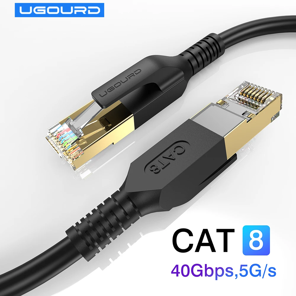 UGOURD Cat8 Ethernet Cable Network Cable Cat 8 Flat Round Internet LAN Cord 40Gbps For Router PS4 0.5m-5m 10m 15m 20m 30m/100ft