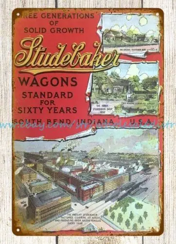 tin collectible 1900s South Bend, Indiana Studebaker wagon Farmer metal tin sign