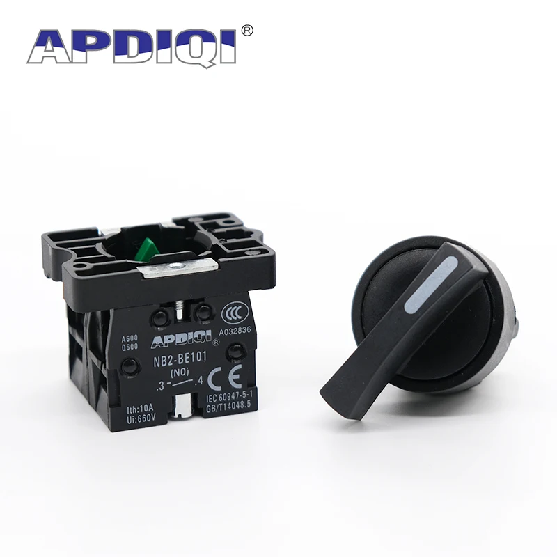 1Pcs APDIQI XB2 2 Gear 3 Position Plastic Knob Self Locking Reset Selector Long Standard Handle Push Button Switch 22mm ED33