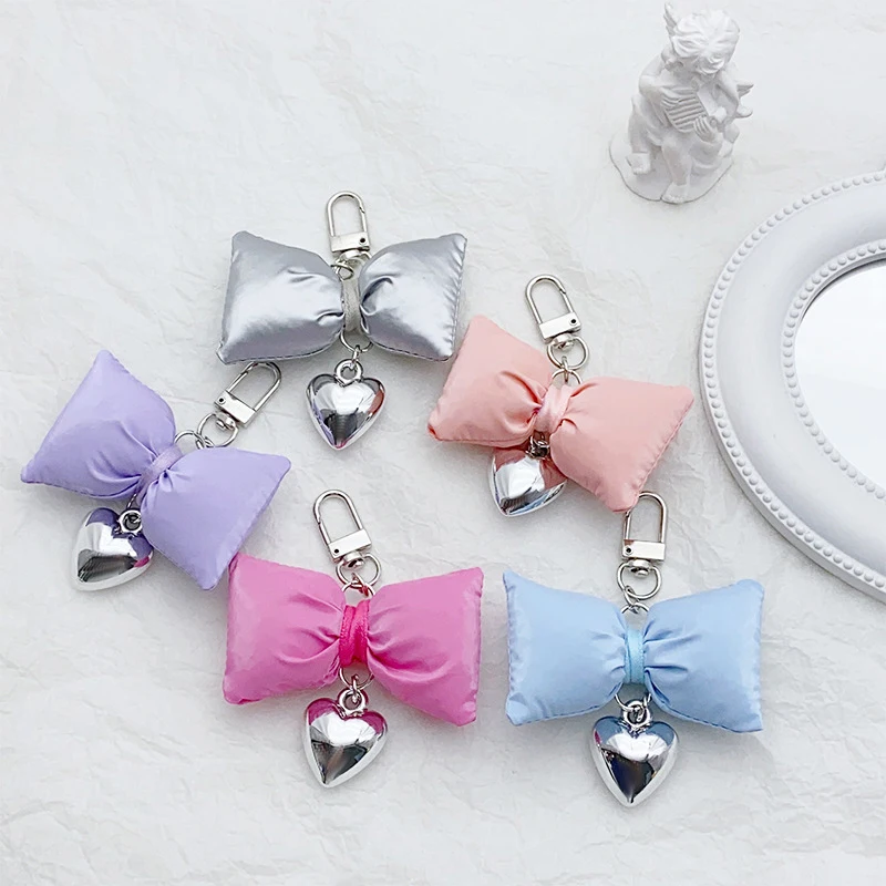 Fashion Sweet Bow Heart Pendant Keychain Cute Bowknot Keyrings For Women Girls Creative Bag Decoration Accessories Gifts