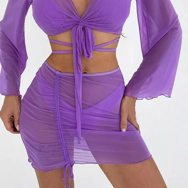 Sexy Bikini-Set für Damen, Badeanzug, geteilt, Neckholder, Dreieck, Mikro-Bikini, Netzstoff, Vertuschung, 2025, neuer Strandurlaub, Badeanzug, dreiteilig