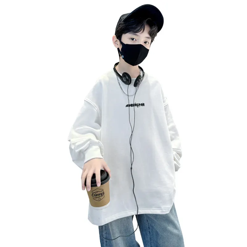 

Kids Teen Tshirts New Spring Fall Clothes Fashion Letter Long Sleeve Costume Bottom Shirt Cotton Boy Black White Color Tees Tops