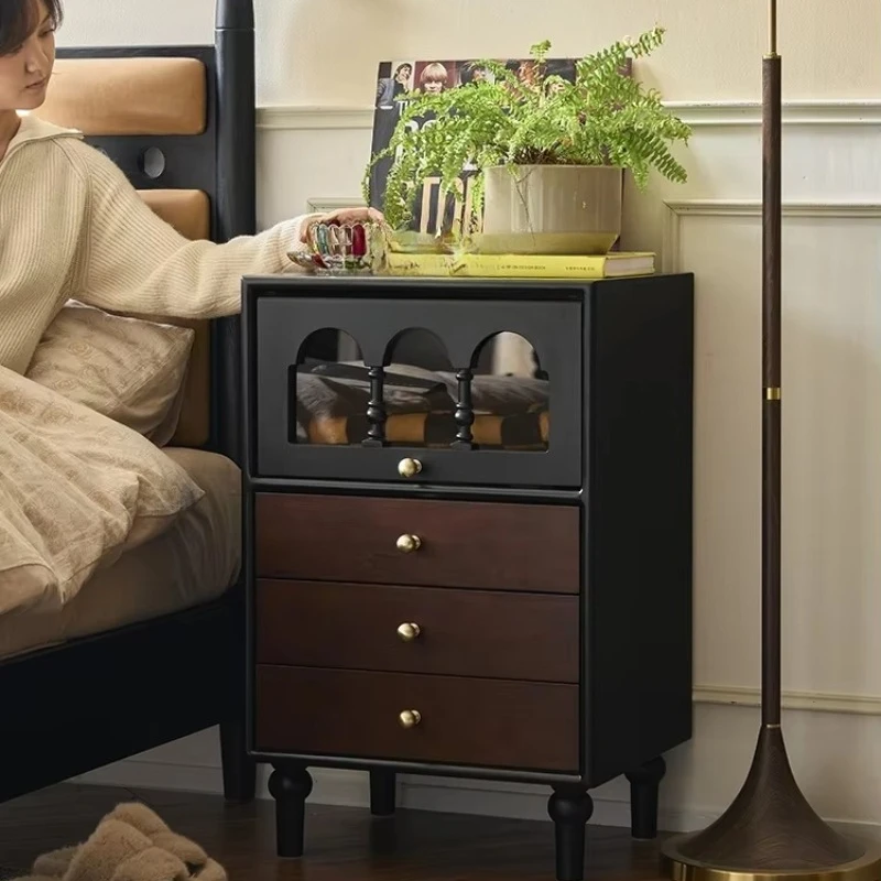 طاولة بجانب السرير من الخشب الصلب الأمريكي الفرنسي العتيق، خزانة صغيرة فاخرة وخفيفة الوزن