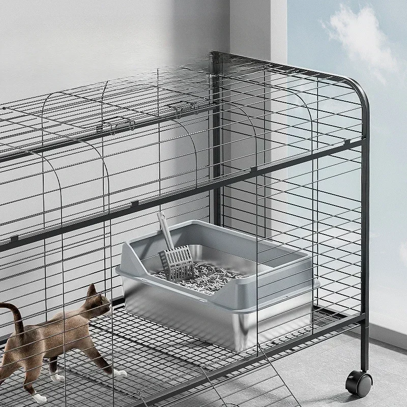 Afbeelding 3: Extra grote roestvrijstalen kattenbak Hoogzijdige geurcontrolebak Gemakkelijk schoon te maken huisdierpan met schep Duurzame Kitty toiletbak
