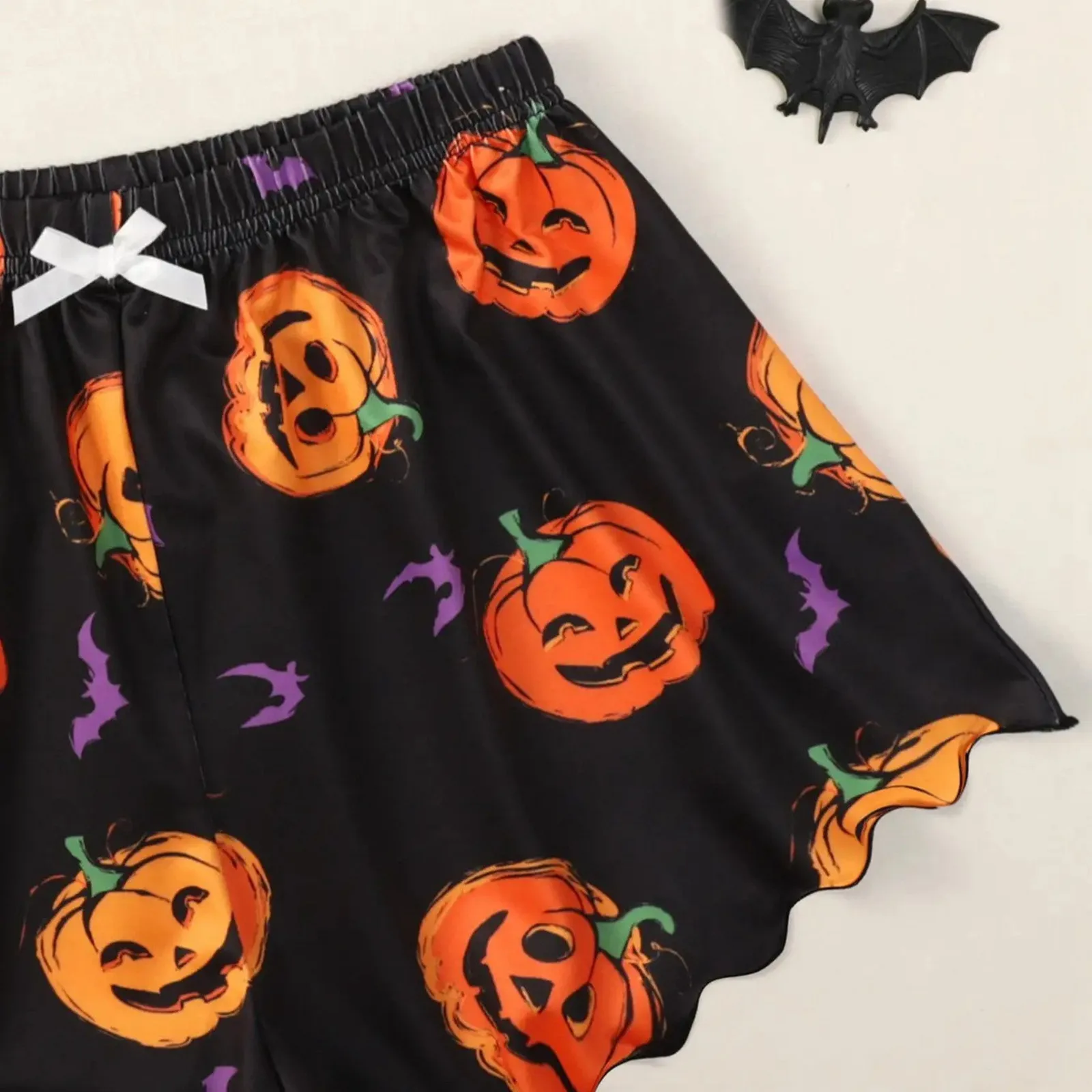 Damskie Halloween Spaghetti pasek piżamy komplety seksowny gotycki nadruk w dynię koszulka bez rękawów + spodenki garnitur Homewear bielizna lato