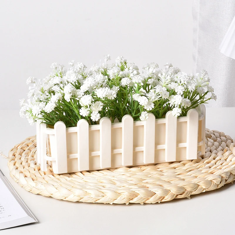 SUSU 1pc Fence Flower Pot Plastic Plant Basket Artificial Flower Container Artificial Plant Display for Home Desk Office Decor