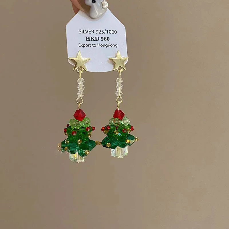 New Christmas Tree Dangle Earrings for Women Exquisite Cute Red Bow Earring Luxury Shiny Ear Accessories Trendy Festival Jewelry