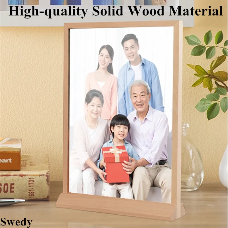 

A5 148x210mm T Shape Acrylic Sign Holder Display Stand Wooden Wedding Family Photo Poster Frame Menu Paper Price Holder Stand