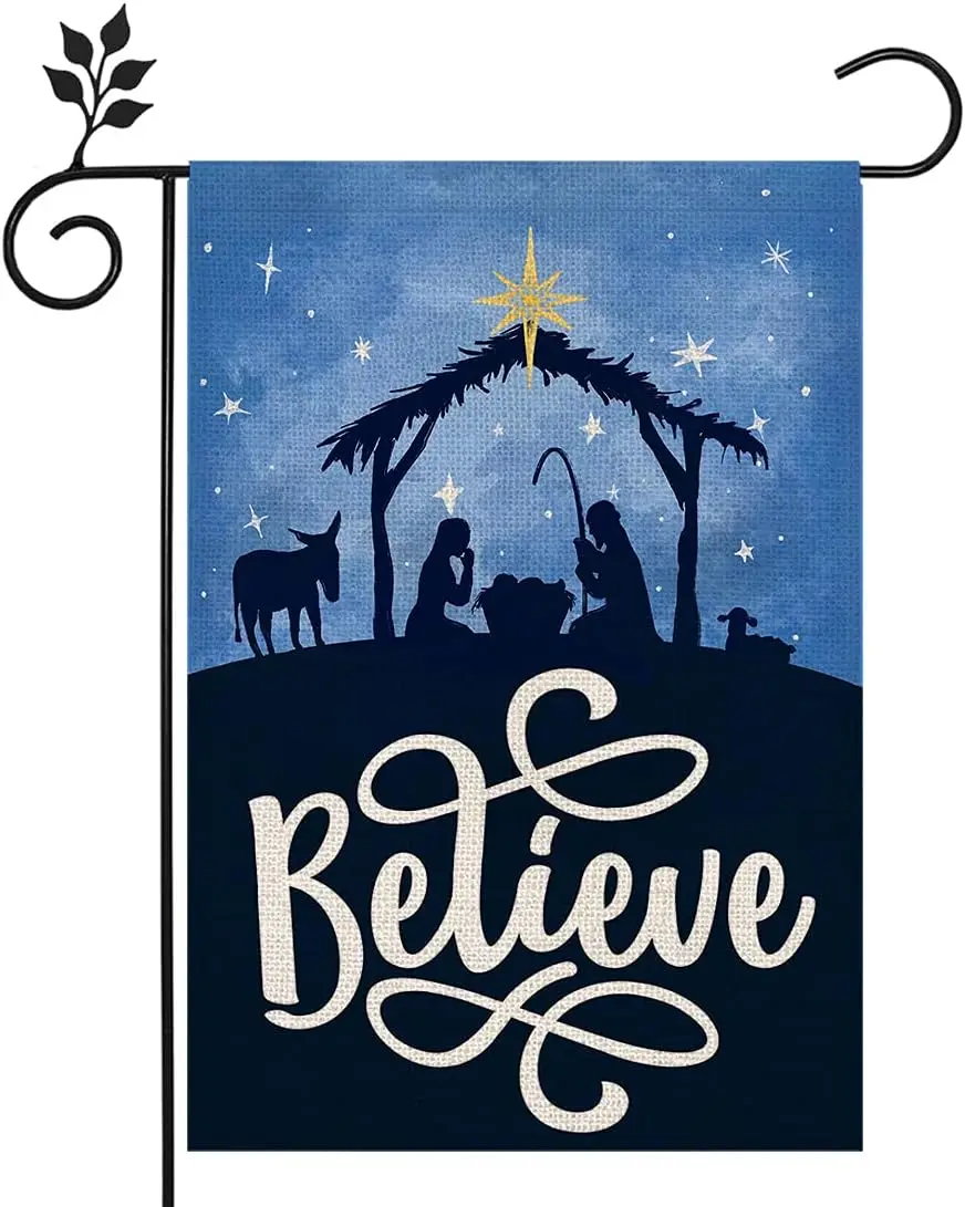 CROWNED BEAUTY Christmas Winter Believe Jesus Garden Flag Double Sided Vertical 12×18 Inch Rustic Holy Night Farmhouse for Seaso