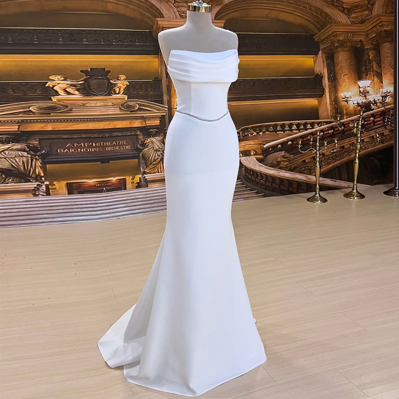 Robe de soirée Simple plissée, corsage sans bretelles, taille strass, longueur au sol, robe de demoiselle d'honneur, robe de Banquet, personnalisation disponible