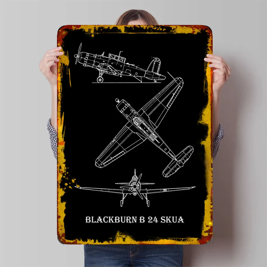 Blackburn B 24 Skua Avión Plantilla Arte de pared de metal Decoración de aviación militar vintage para colección de oficina en casa