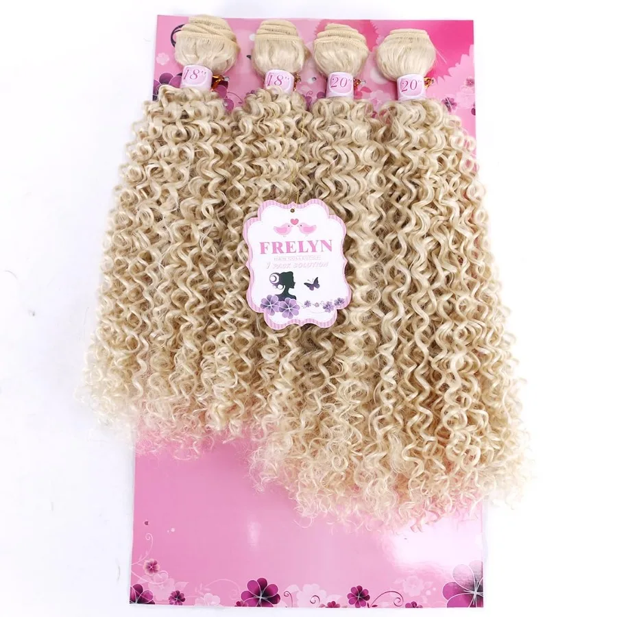 غريب مجعد الشعر الاصطناعية نسج 4 حزم 18 18 20 20 بوصة 4 قطع حزمة شقراء اللون 613 نسج سريع خياطة في التمديد ل E