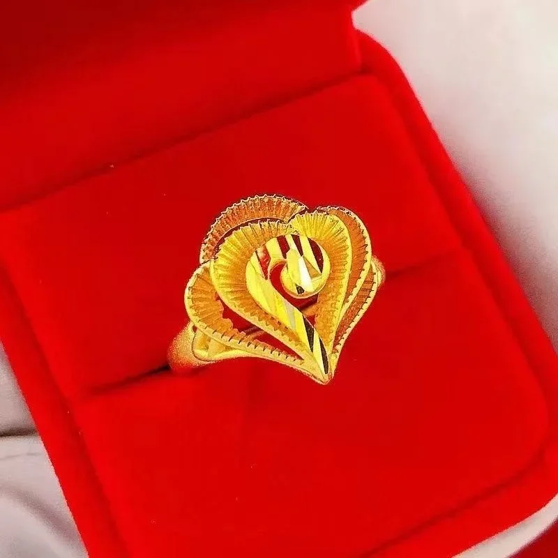 Anillo chapado en oro amarillo de 18k para mujer, sortija de 24k con diseño de flores rosas, para boda, 999