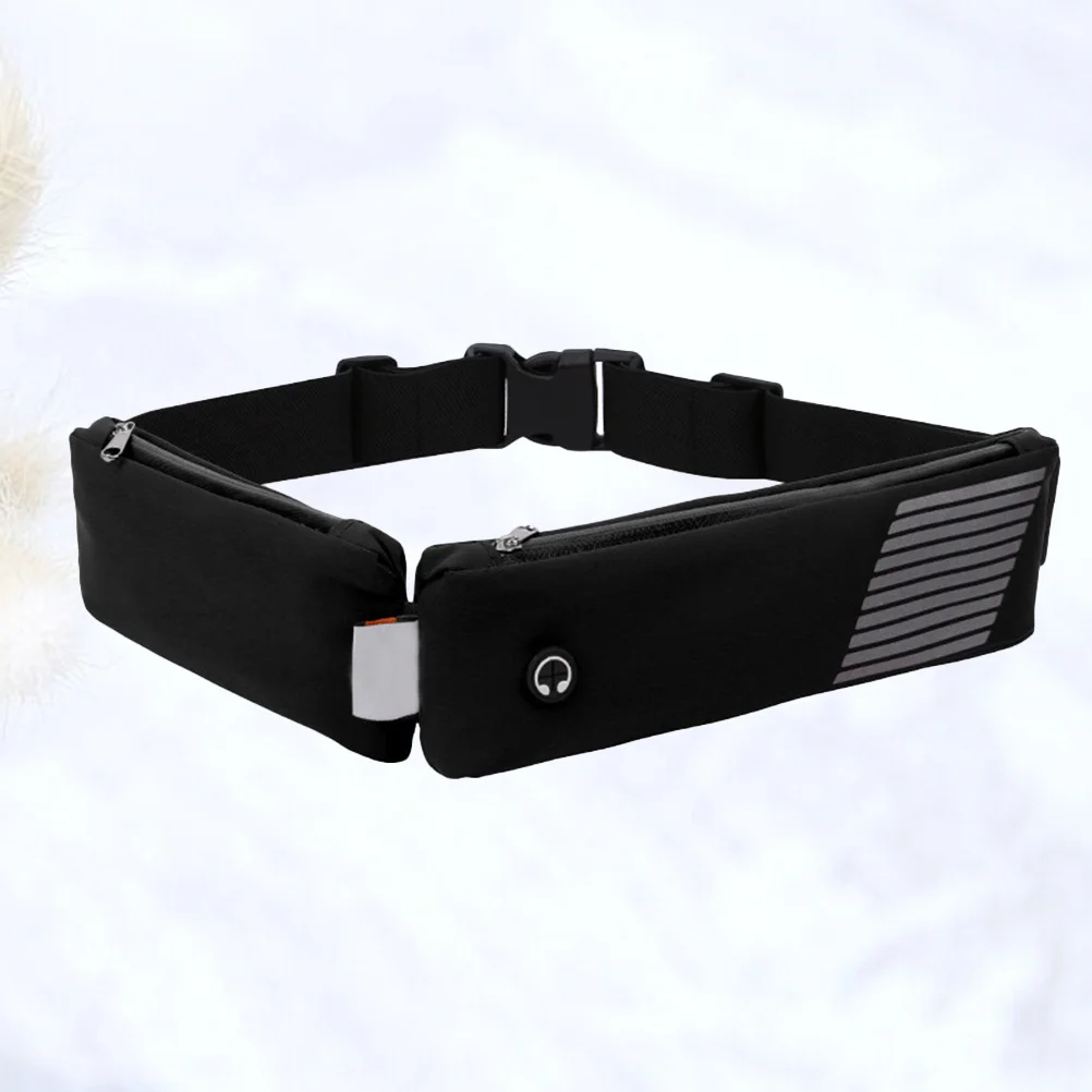 

Black Average Size Outdoor Sports Waist Pouch Waterproof Double Pockets for Phone Keys Running Hiking Cycling