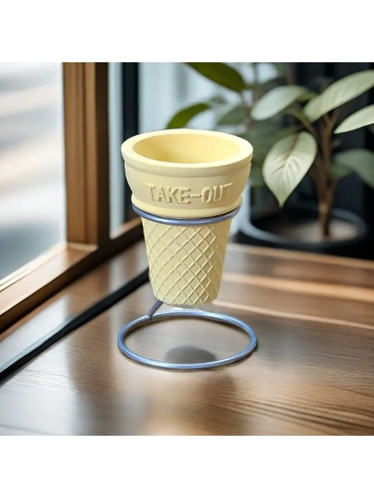 Support de Pot à Cône Doux Créatif Simple et Personnalisé, Poterie de Crème Glacée, Plante Verte Succulente, Fleur, Bureau, Mignon