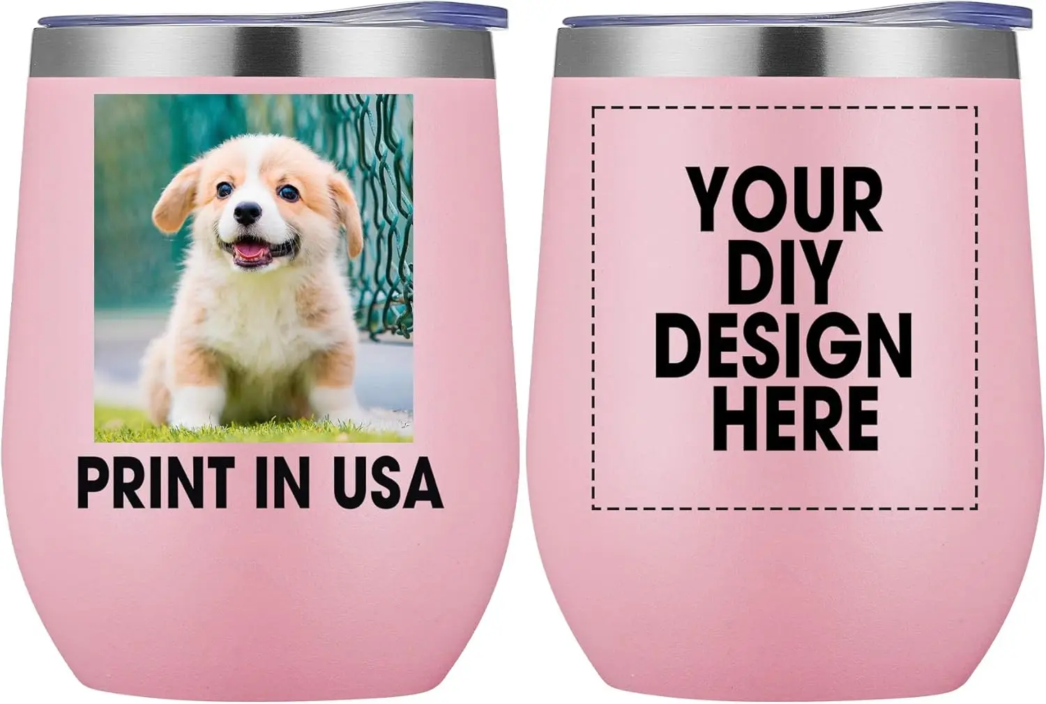

Personalized Wine Tumbler Glasses Print in USA Stainless Steel Travel Customized Coffee Cup with Lid & Straw Double Wall Insulat