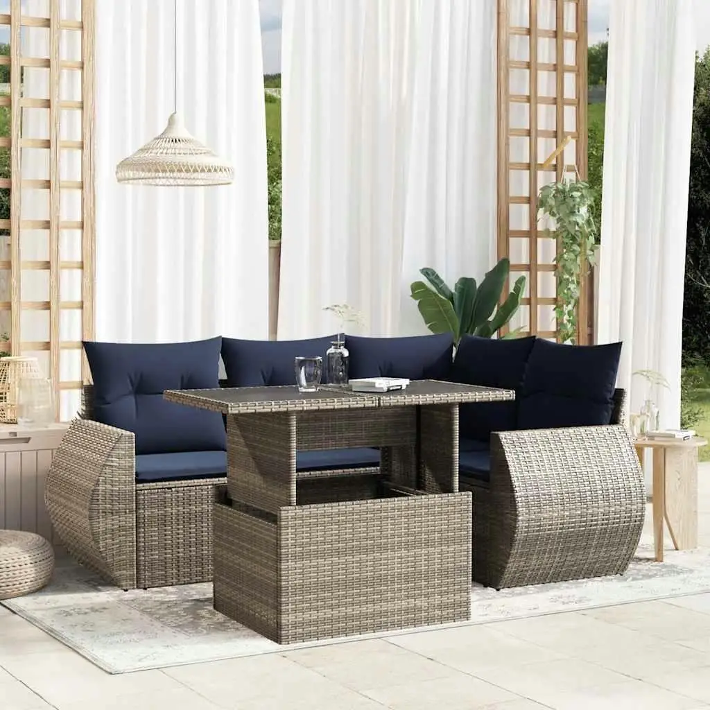 

Modern Gray Poly Rattan 5 Piece Patio Sofa Set with Comfortable Cushions for Outdoor Garden and Balcony Furniture