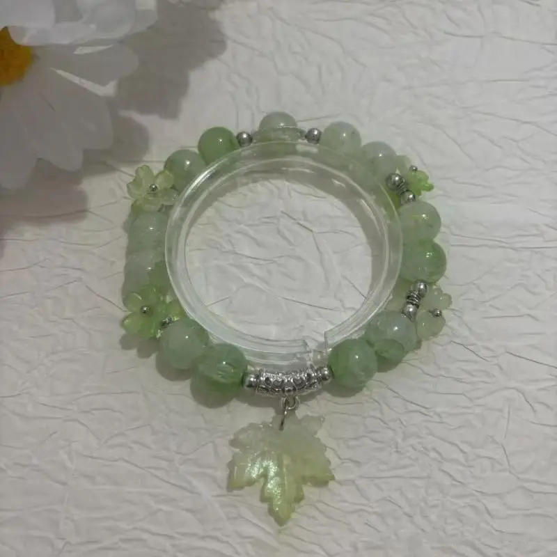 Kristallperlenarmband mit Blattanhänger, Glücksbringer für den täglichen Gebrauch, Abschlussgeschenk – Detail 4