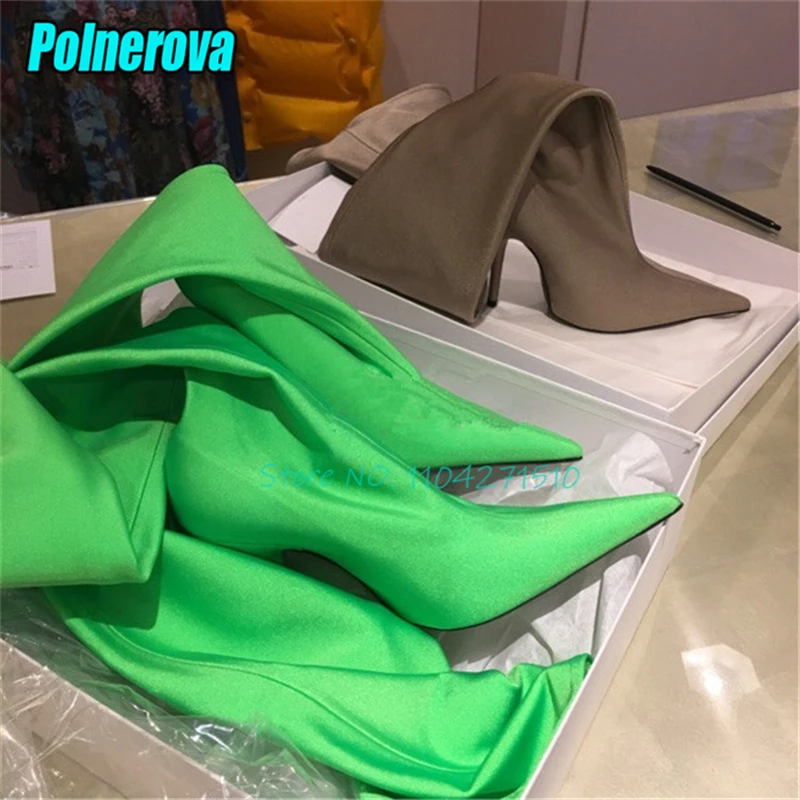 Sexy Satin Pointed Toe Thin High Heels Women's Over The Knee Boots Fashion Simple Versatile Solid Colors Stiletto Elastic Boots