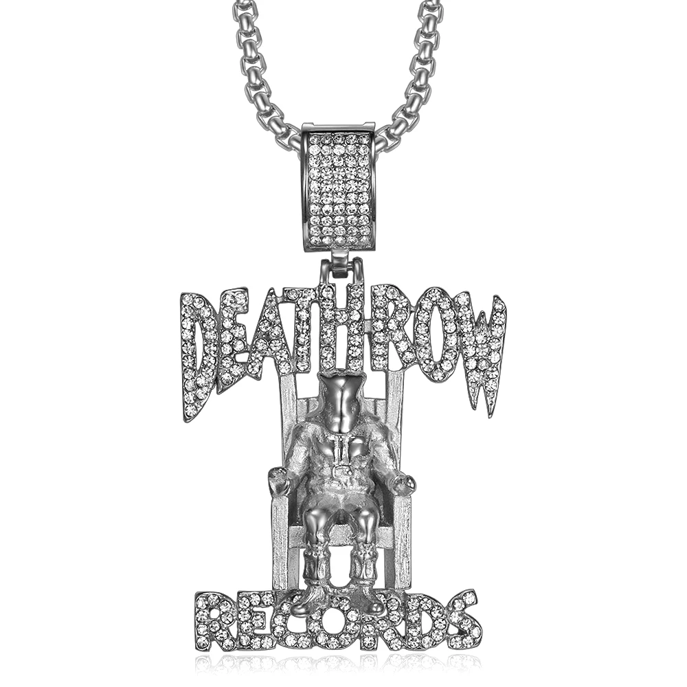 2PAC Nightclub Rhinestone Records Prisoner Pendant Hip Hop DeathRow Chain Stainless Steel Men Necklace New Rap Wholesale Jewelry