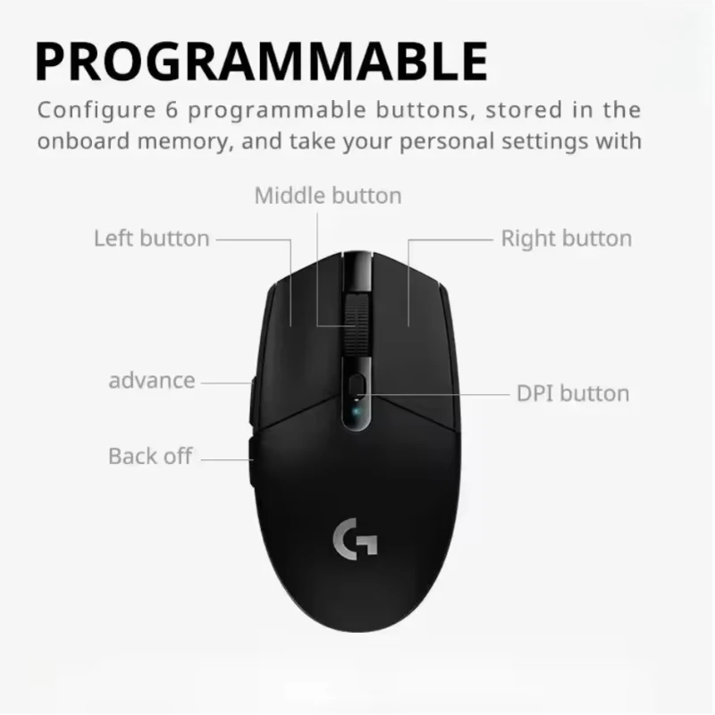 ماوس الألعاب اللاسلكي Logitech G305، مستشعر عالي الأداء، الكمون المنخفض، عمر بطارية طويل، تعديل DPI عالي، مكتب.