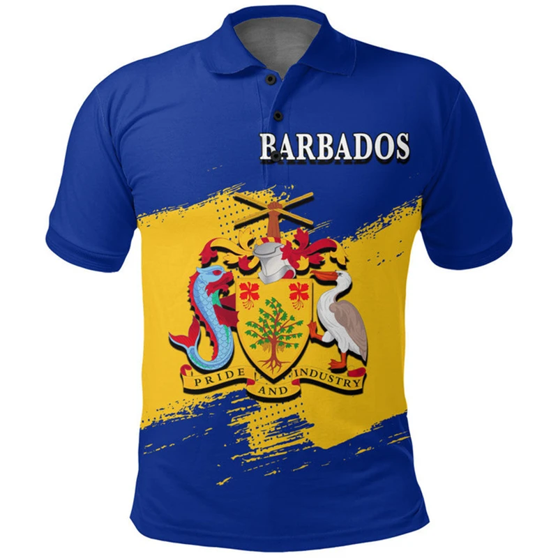 Flag Barbados Barbadian 3D Print Men Polo Shirt Daily Sportswear Short Sleeve Gym Tops Tee Shirts Breathable  Party Sporty Lapel