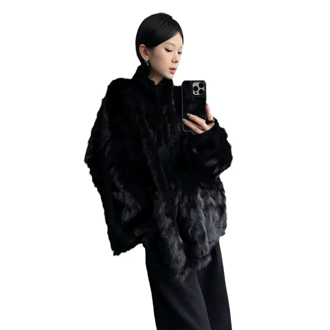 Cloud Fog Stone Fox Thick Warm Bat Sleeve Fur Integrated Shawl Jacket Women's Lazy Smooth Environmentally Friendly Fur Coat