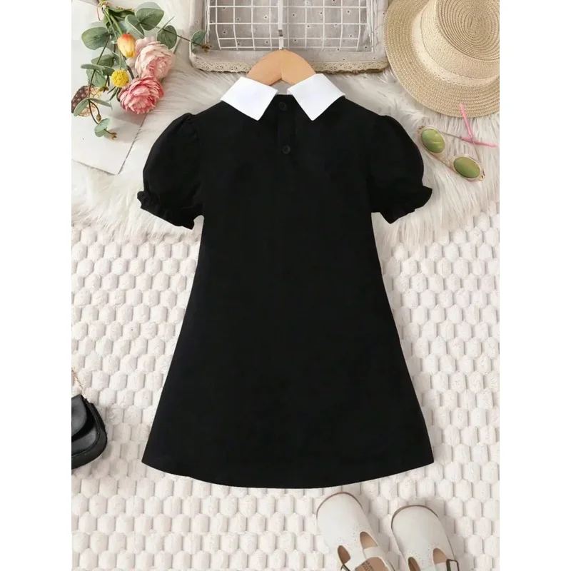 Girls' Princess Style Dress Peter Pan Collar Bubble Sleeve Ruffled A-Line Casual School Party Dress