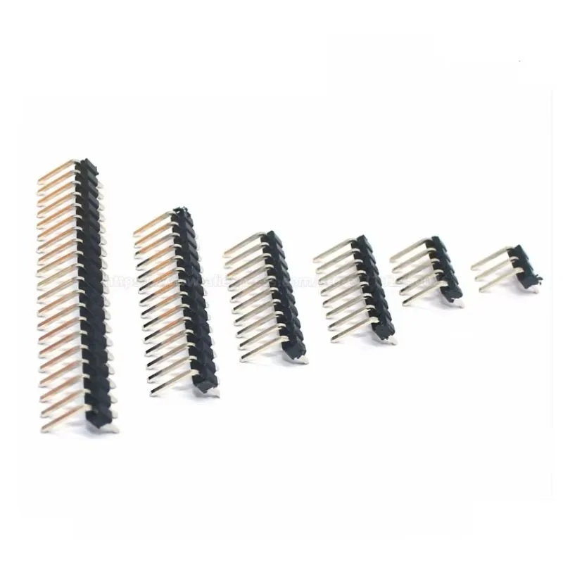 50PCS 2-40P 2.54mm 90° Curved Single Row Male PCB Board Pin Header Connector Strip Pinheader 2p 3p 4p 5p 6p 7p 8p 10p 15p 40Pin