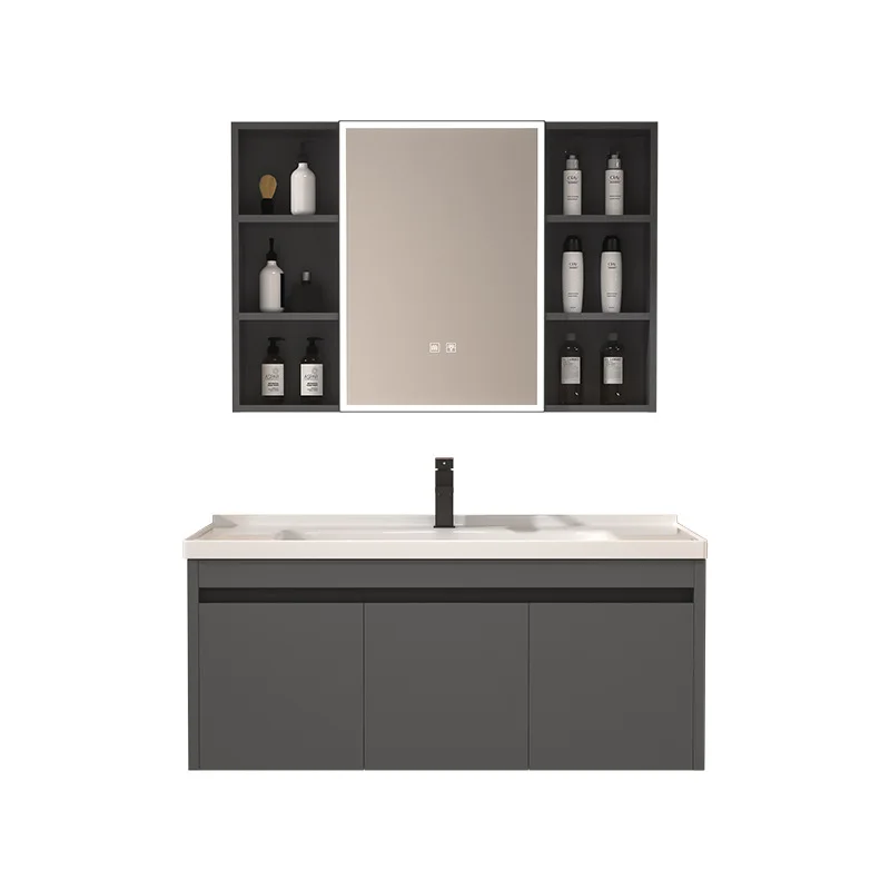 

Luxury Small Bathroom Vanity Set Contemporary Bathroom Vanities Wall Mount Aluminium Bathroom Sink Cabinet With Mirror