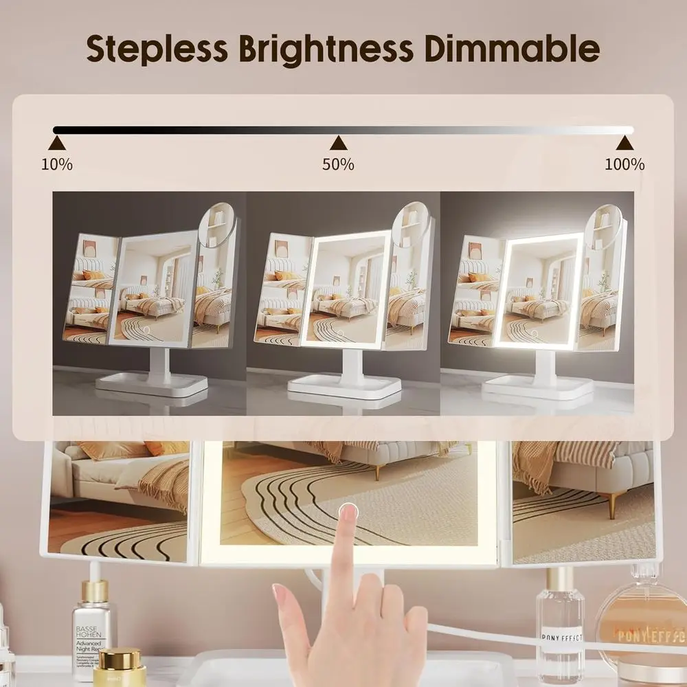Illuminated Travel Makeup Mirror with Rechargeable LED, 2X-10X Magnification & 3 Light Colors for Portable Use & Gifts