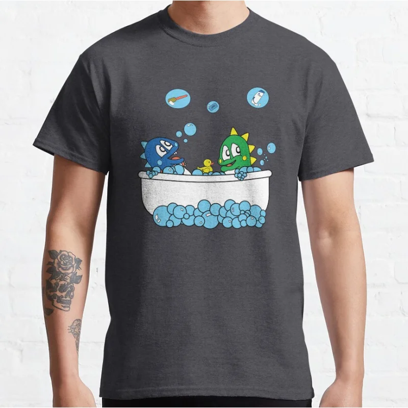 Splish, Splash, Bobble Bath! 80s Vintage Kawaii dinosaur Japan Arcade game Bubble Bobble Retro Cute Dragon graphic t shirt