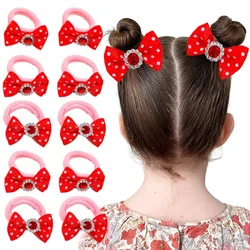 ncmama 6cs/lot Mini Rhinestone Hair Bow Clips For Children Sweet Girls Dot Printing Bowknote Hairpin Barrettes Hair Accessories