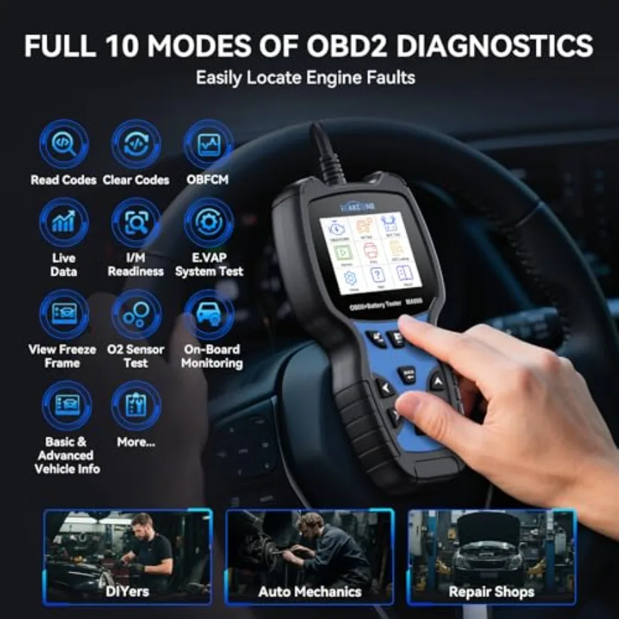 MA900 Battery Tester + OBD2 Scanner 2 in 1 12V 24V 100-2000CCA Accurate Instant Battery Health Diagnostic Tool with OBFCM Test