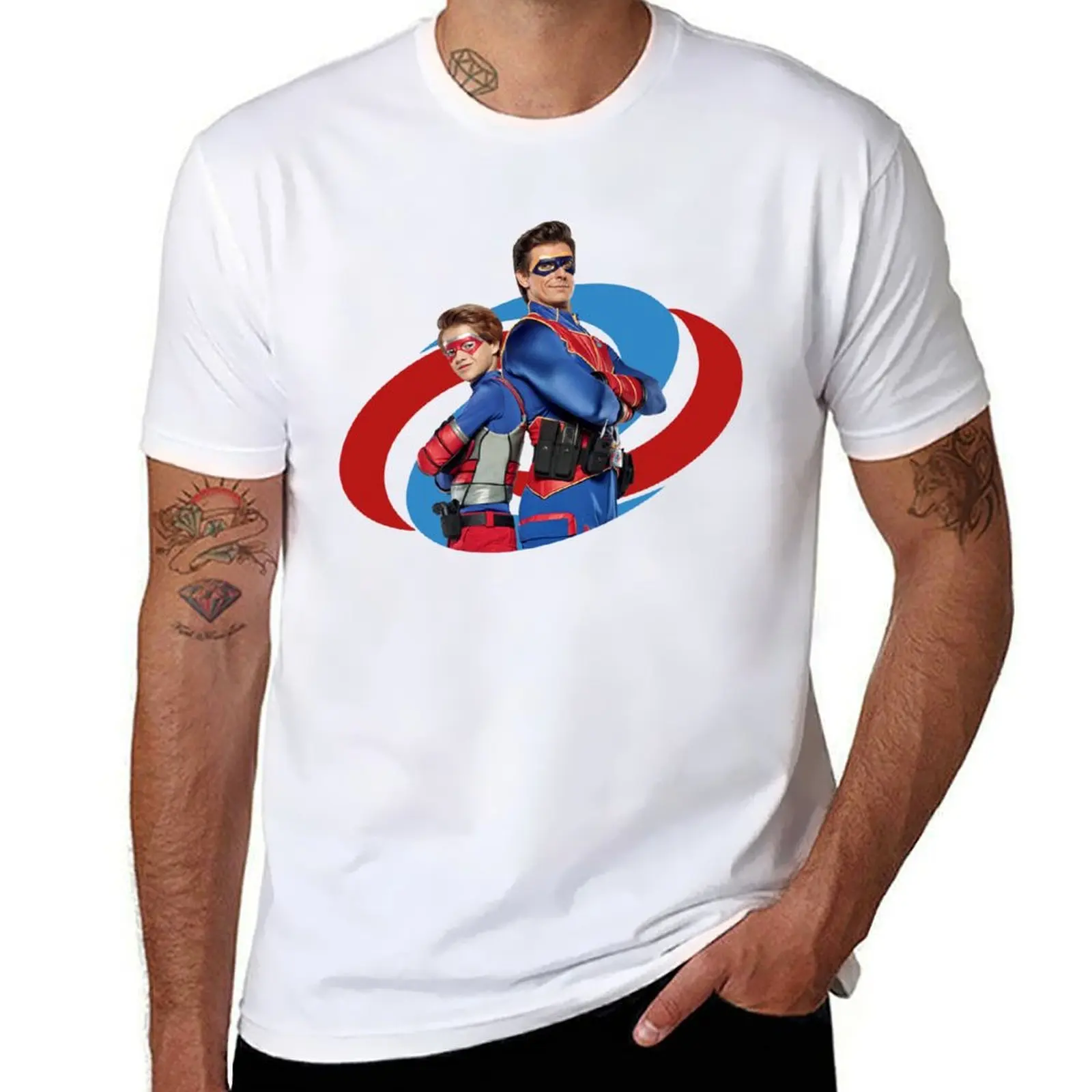 

Captain Man and Kid Danger T-Shirt summer top oversized funny gifts anime stuff men workout shirt