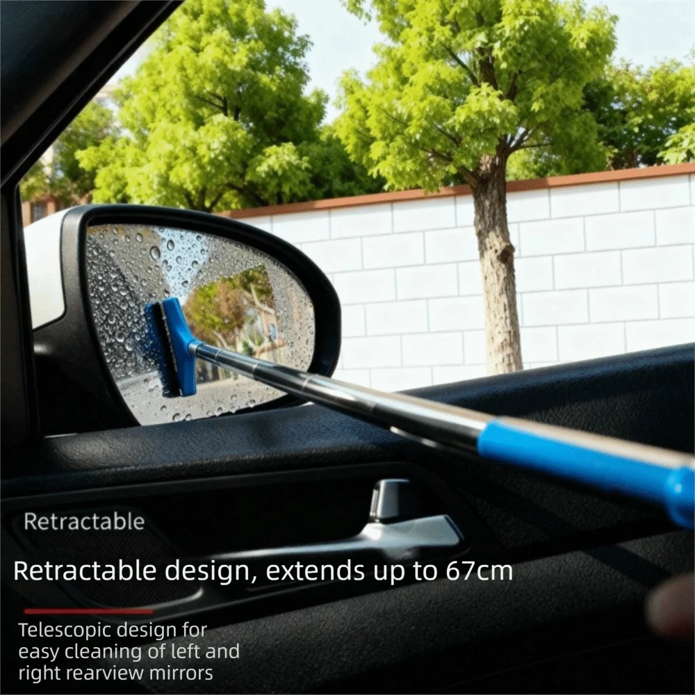 Retractable Car Rearview Mirror Wiper Handheld Stainless Steel Auto Glass Mist Cleaner Portable Glass Defogger Wiper Window Wash