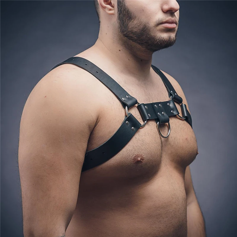 Leather Men\'s Harness Fetish Gay BDSM Chest Harness Belts Male Body Straps Lingerie Sexual Harness Men Costumes for Punk Rave