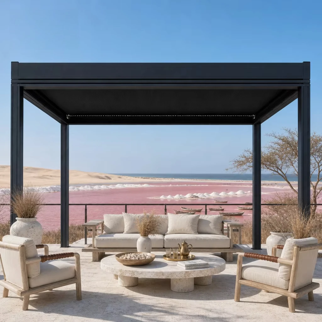 Electric Motorized Aluminum Pergola Waterproof, Adjustable Louver Roof Outdoor Shelter for Patio Garden Outdoor Living