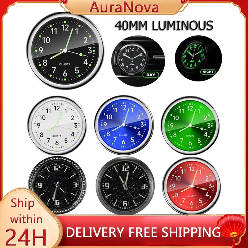 Mini Car Clock Luminous Auto Stick-On Digital Watch Mechanics Quartz Motorcycle Clocks Auto Ornament Car Accessories