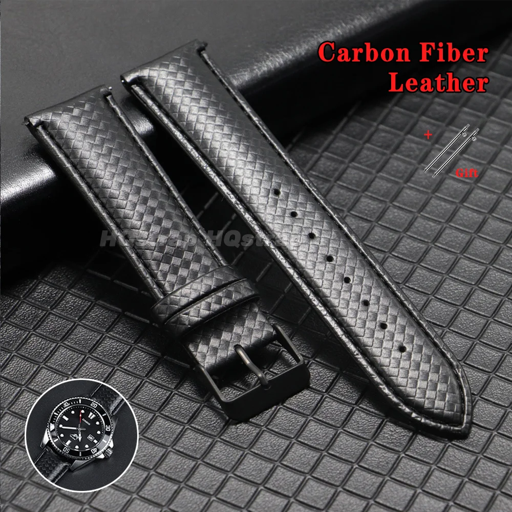 Bracelet de montre en cuir et fibre de carbone, 20mm 22mm, pour Seiko, pour Rolex, Bracelet de remplacement à dégagement rapide, pour femmes et hommes, universel