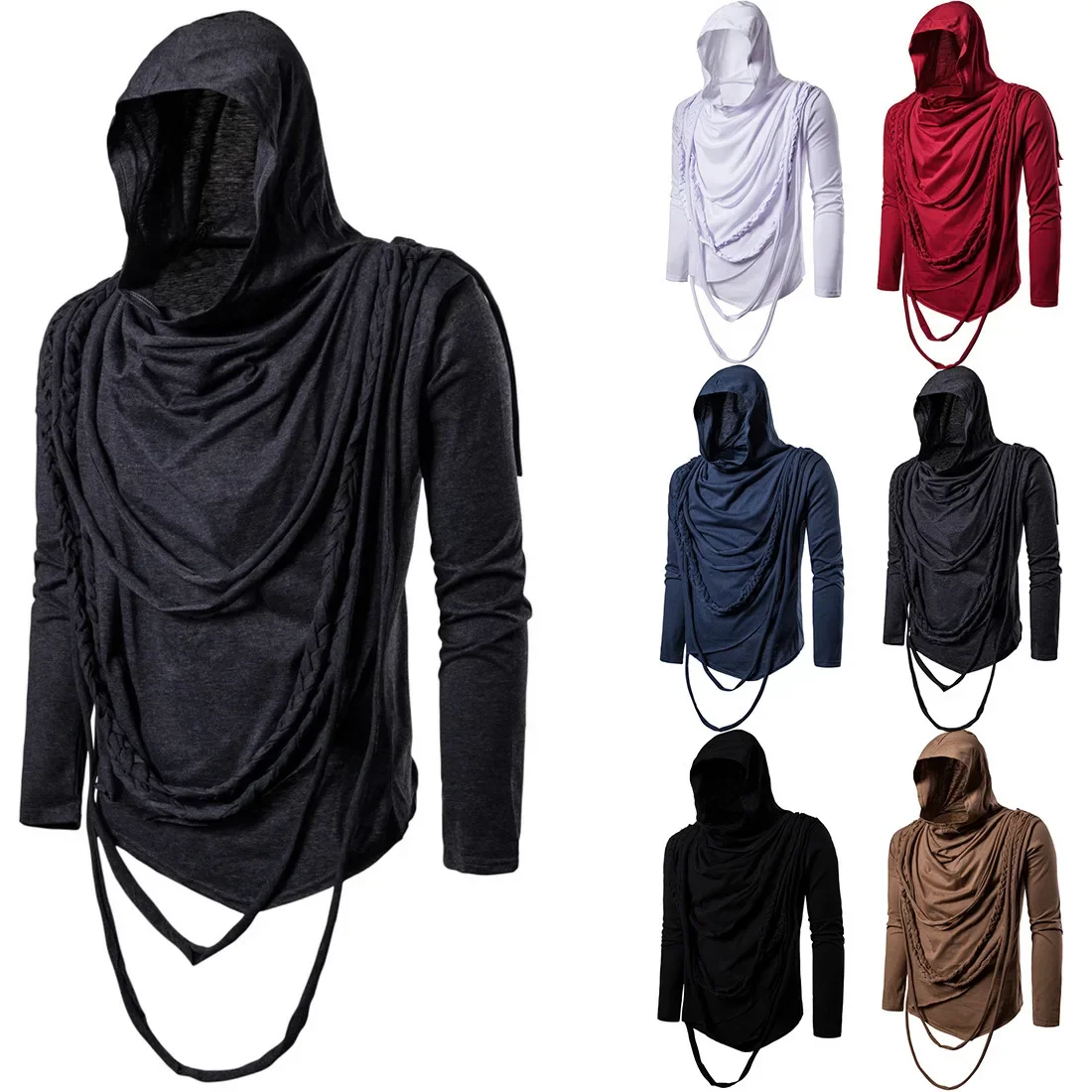 

2024 Spring And Autumn Trendy Long Sleeve Hooded Pullover Heap Collar Hip Hop Long Sleeve T-shirt Underlay