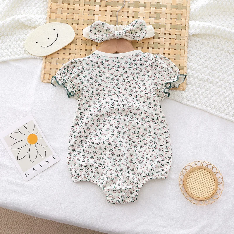 Summer Baby Short Sleeved Small Fresh Floral Rompers Countryside Cute Girl Jumpsuit Short Sleeved Bodysuits