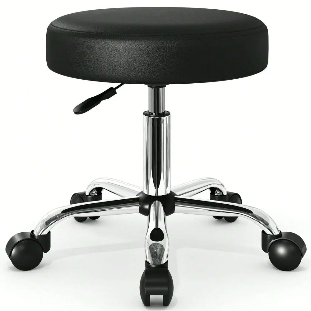 PU Leather Round Rolling Stool Swivel Salon Shop Stool Chair Adjustable Drafting Stool Massage Spa Stool With PU Leather Cushio